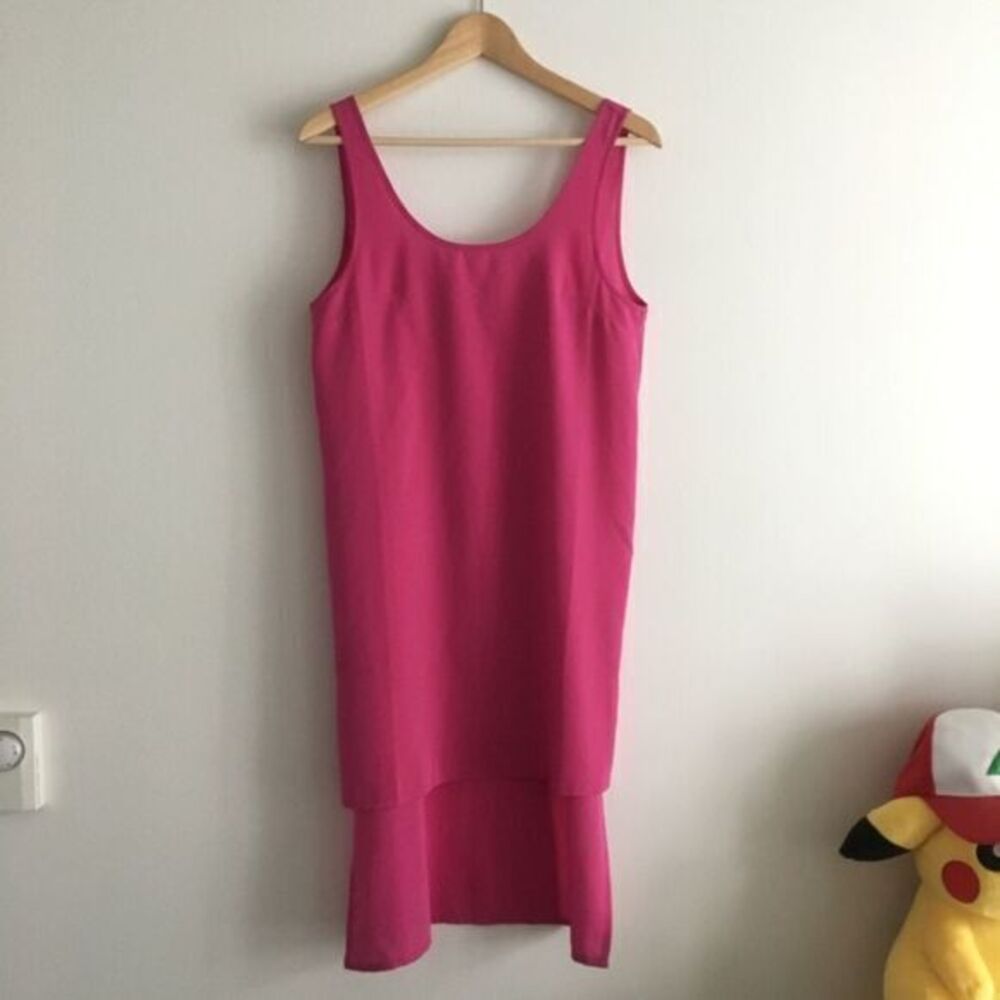 ASOS Petite High Low Sleeveless Shift Dress Pink Sheer Womensโ Size 4